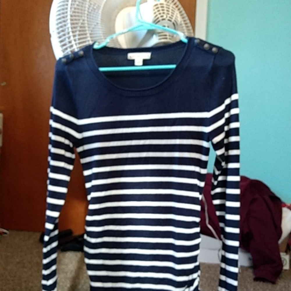 White and navy blue striped shirt